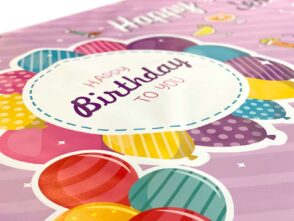 Happy Birthday banner featuring colorful balloons and festive design, suitable for personal celebrations and customized banners.