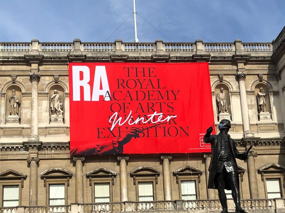 large fabric building banner