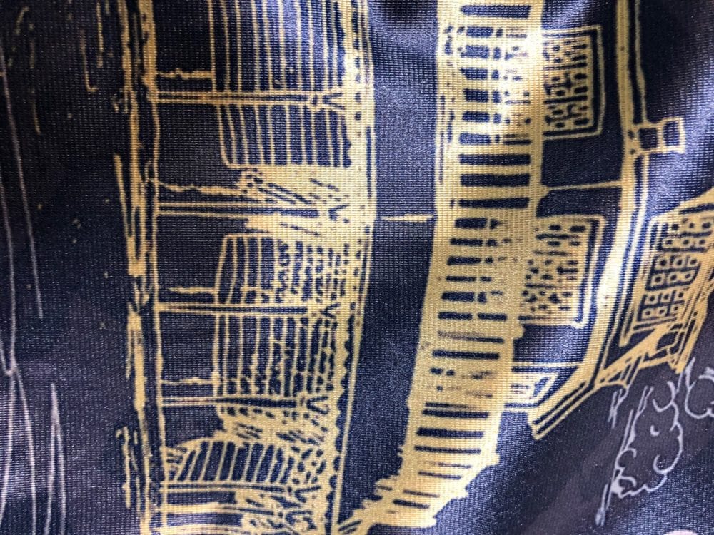 close up of full colour printed satin