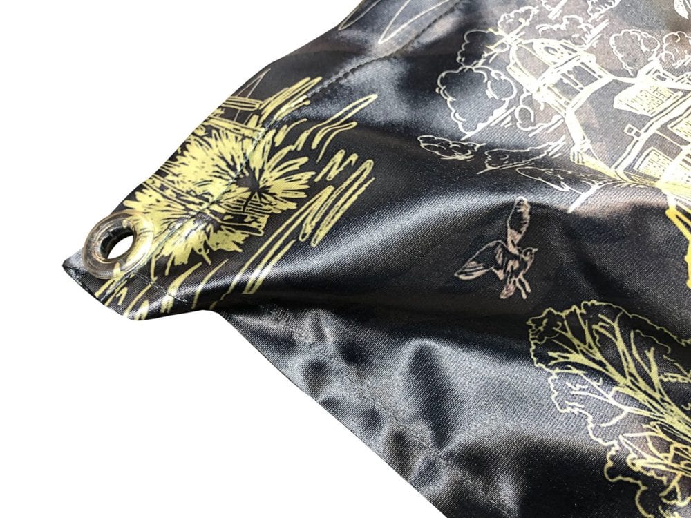satin fabric printing hem and eyelets